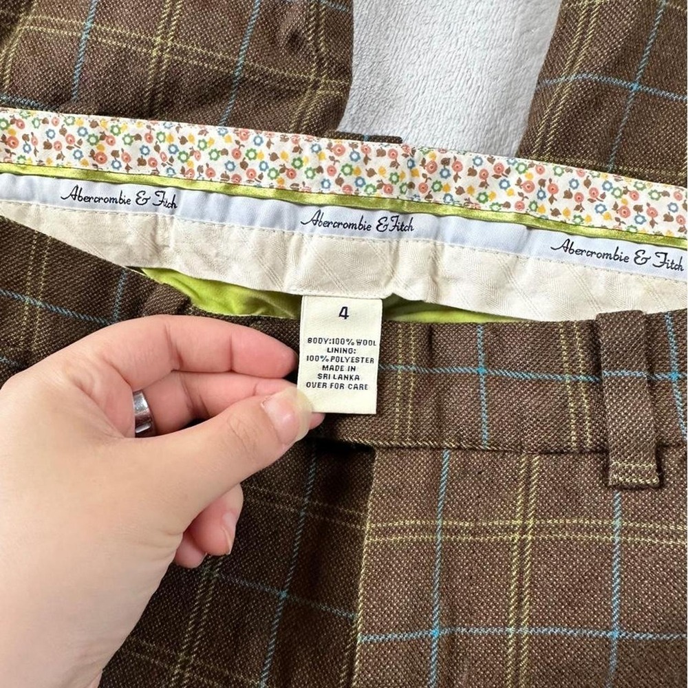 Abercrombie & Fitch brown teal plaid 100% wool capri slack pants y2k officesiren - Picture 3 of 6